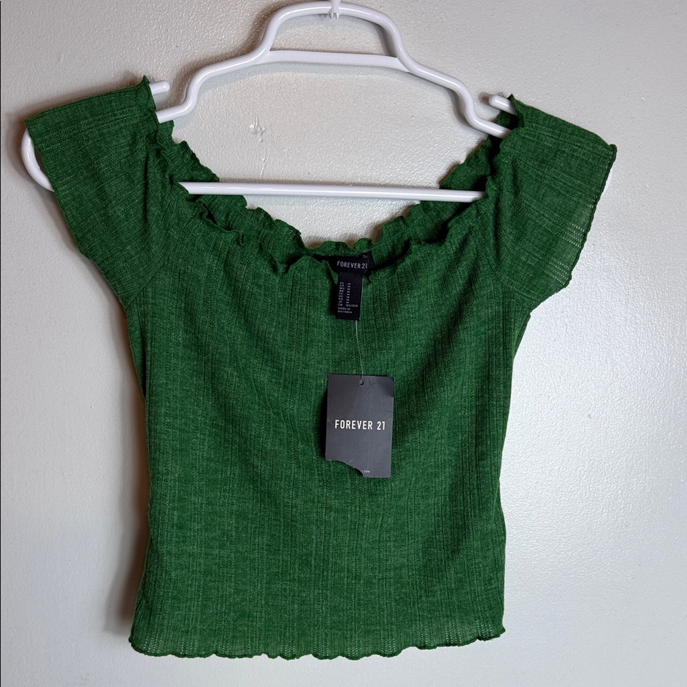 Forever 21 Shirt Green NWT Cap Sleeve Medium Summer Beach Casual